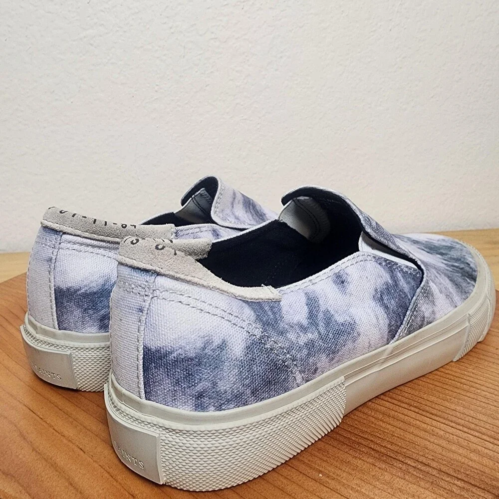 AllSaints Manny Shoes Mens Size 9 Gray Blue Tie Dye Slip On Canvas Sneakers